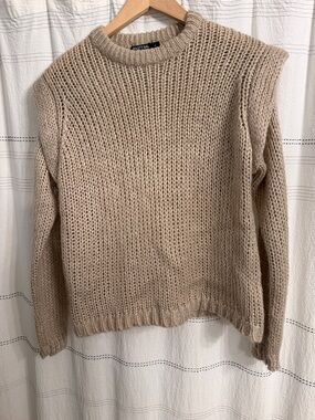 Nasty Gal Taupe Open-Knit Crewneck Sweater